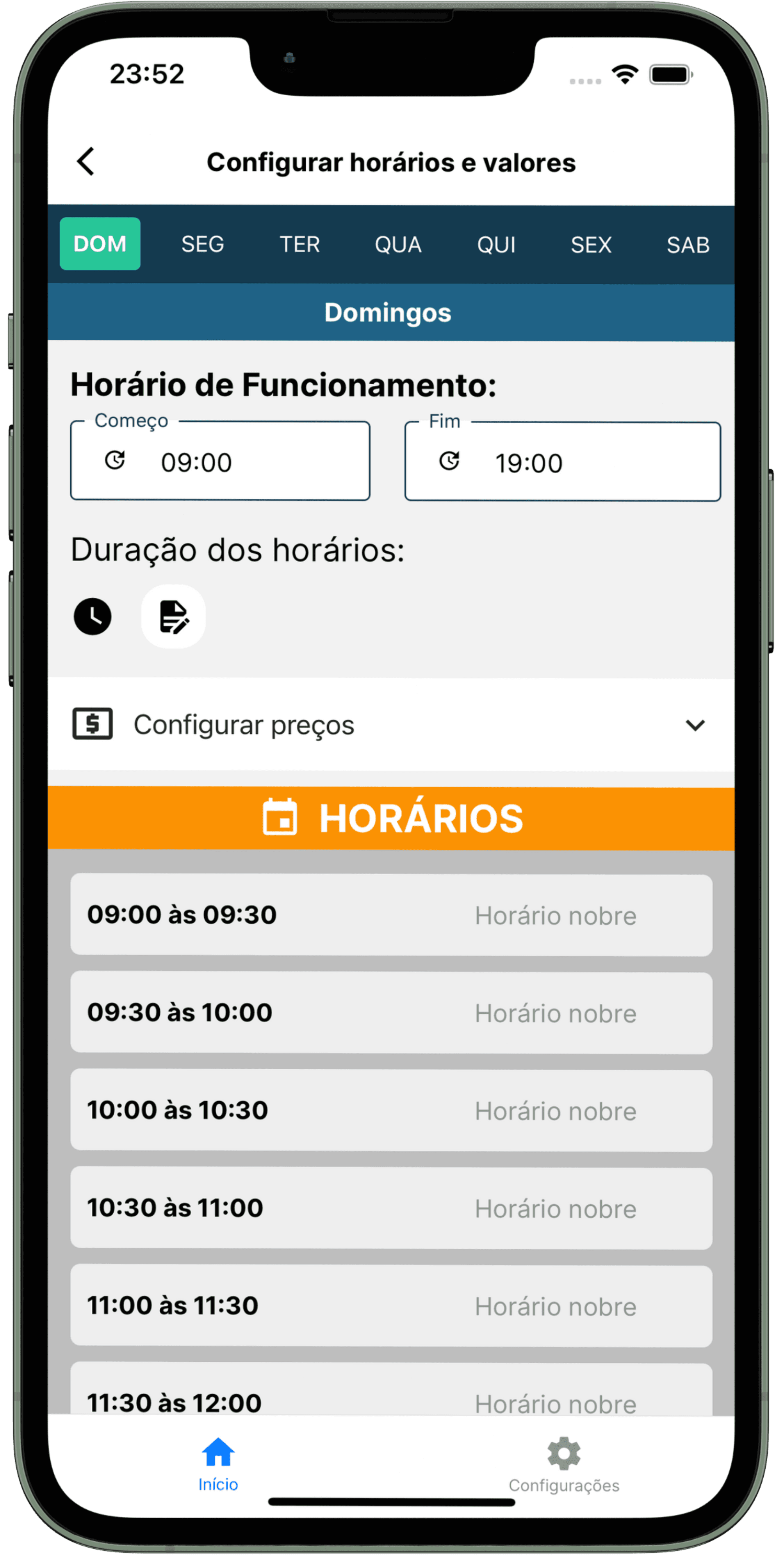Personalização de Preços e Horários